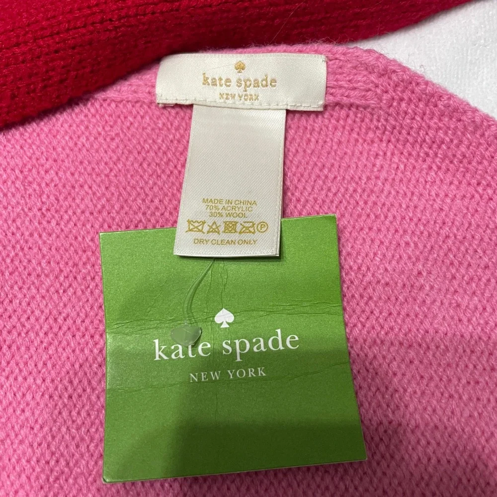 Kate Spade New York Colorblock Pom Pom Scarf Wool‎ Blend Knit Muffler Whimsy Fun